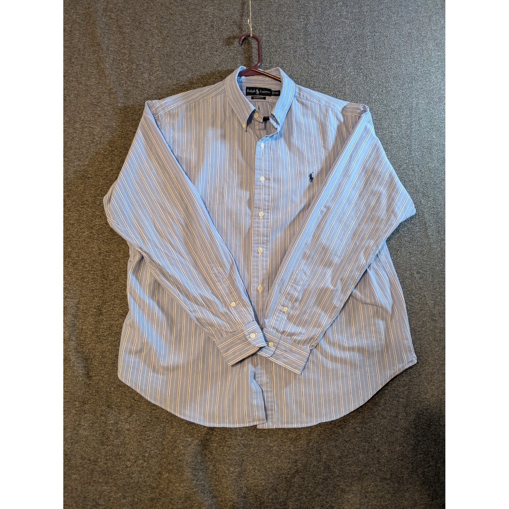 Polo Ralph Lauren Shirt Mens Blue Stripe Button Down Oxford Size XXL Long Sleeve